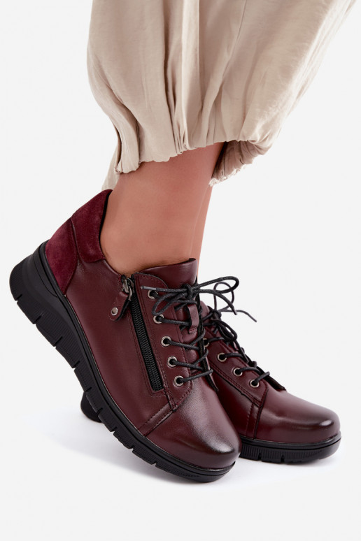 Sapatos femininos de couro com plataforma Vinceza 39964 cor bordô