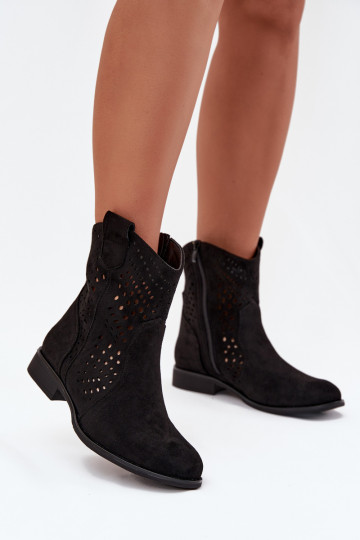 Botins abertos pretos com saltos largos Amisna