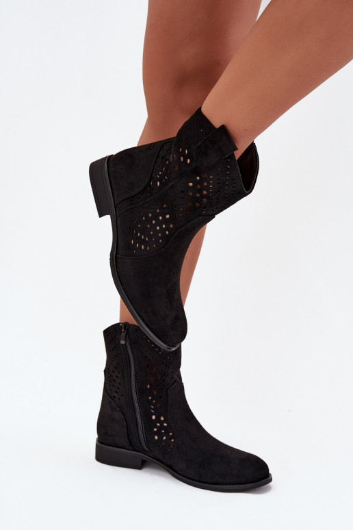 Botins abertos pretos com saltos largos Amisna