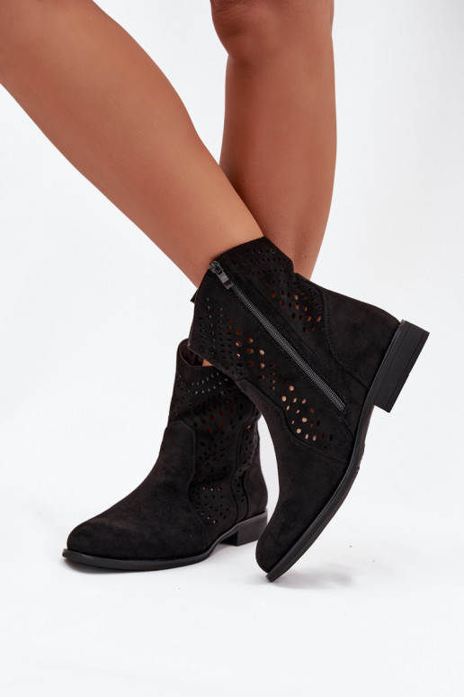 Botins abertos pretos com saltos largos Amisna