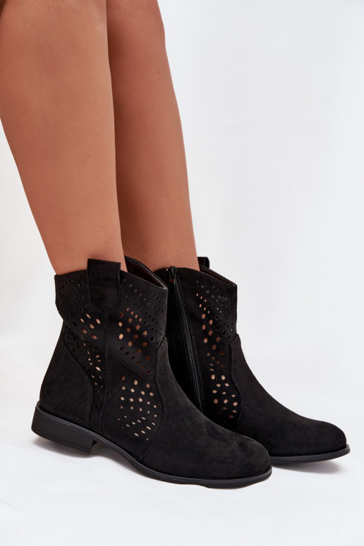 Botins abertos pretos com saltos largos Amisna