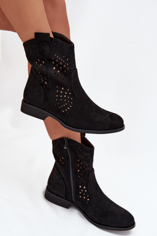 Botins abertos pretos com saltos largos Amisna