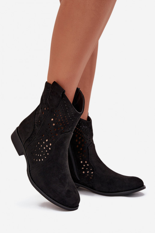 Botins abertos pretos com saltos largos Amisna