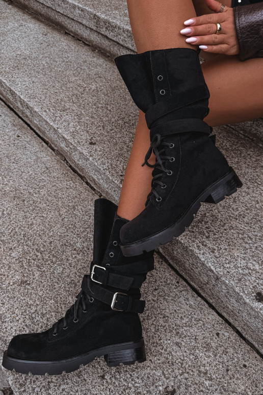 botas de trabalho acolchoadas de tornozelo com fivelas na cor preta Patsy