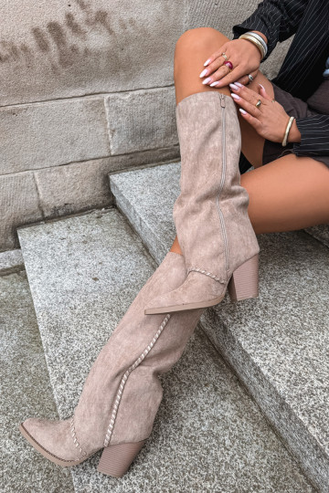 Botas altas femininas de estilo cowboy com salto bloco areia Noeline 2