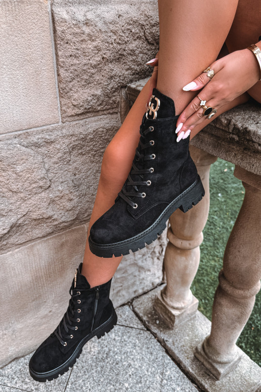 Botins quentes femininos com ornamentos em camurça, pretos Falira