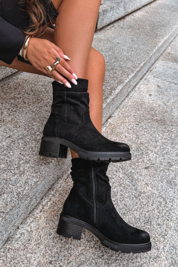 Botins quentes femininos com babados, pretos