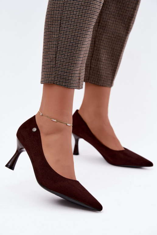 Sapatos de salto Vinceza 62323 cor chocolate