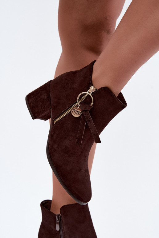 Botins quentes femininos com saltos, marrons Imara