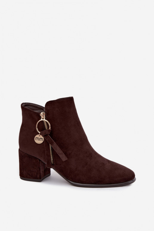 Botins quentes femininos com saltos, marrons Imara