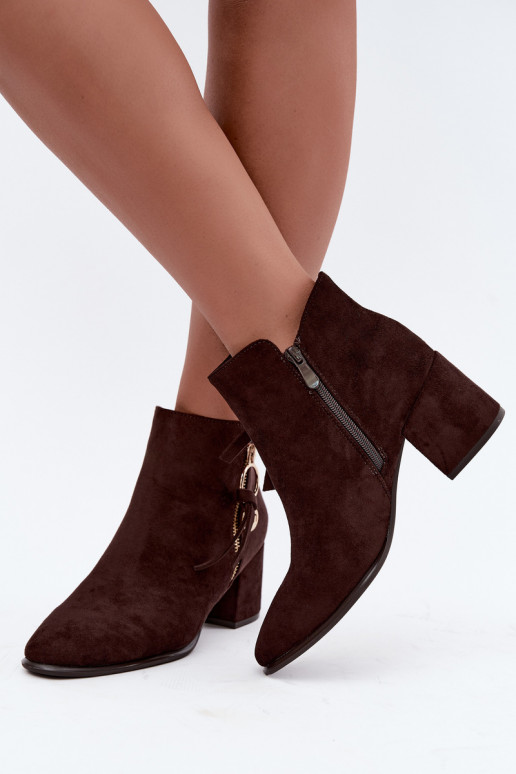 Botins quentes femininos com saltos, marrons Imara