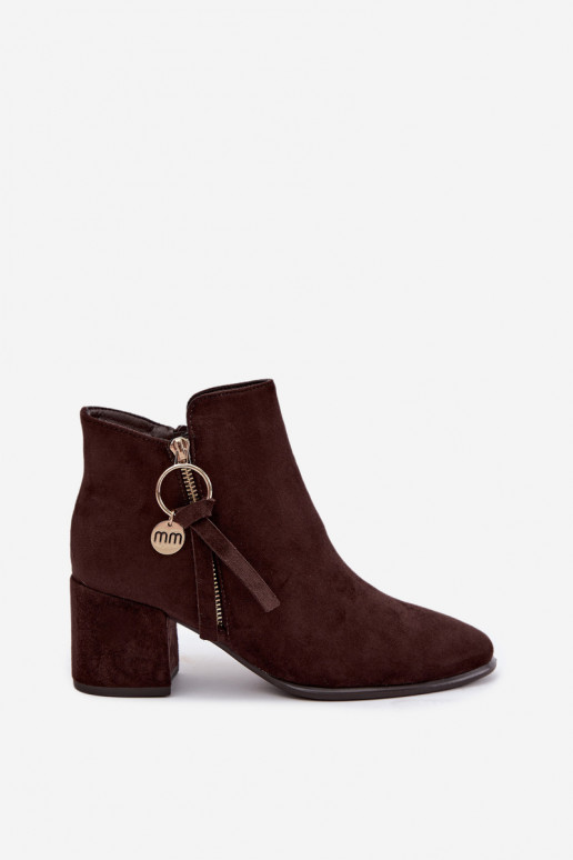 Botins quentes femininos com saltos, marrons Imara