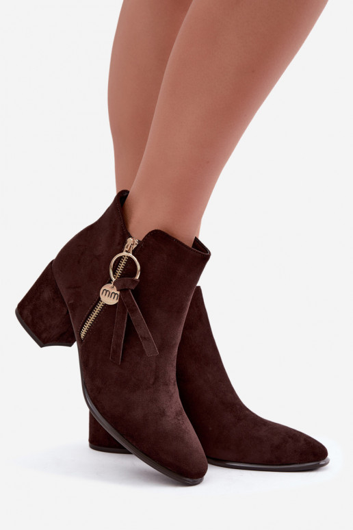 Botins quentes femininos com saltos, marrons Imara