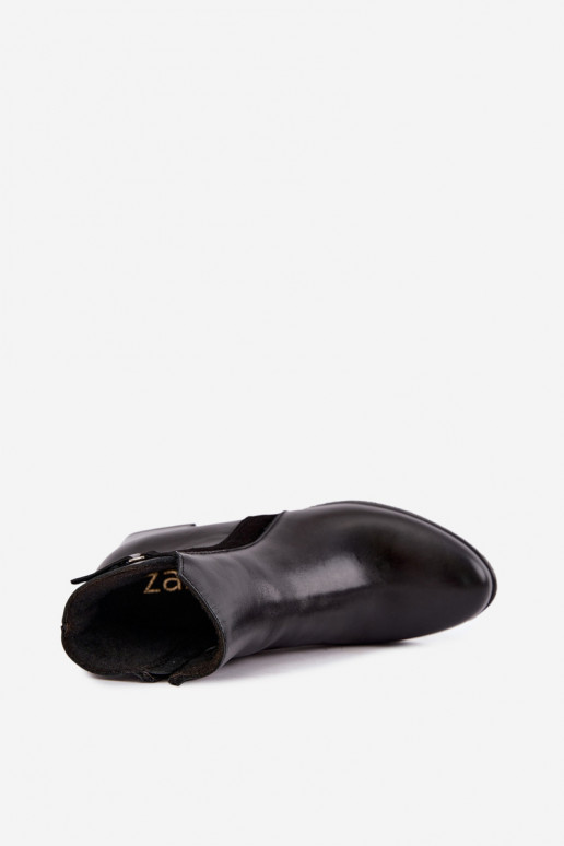 Botins femininos em couro sintético com saltos isolados Zazoo 60563 na cor preta