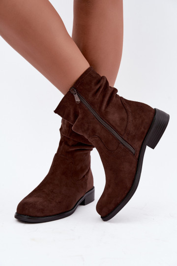 Botins isolados com babados e saltos largos S.Barski HY62-8102 na cor chocolate 2