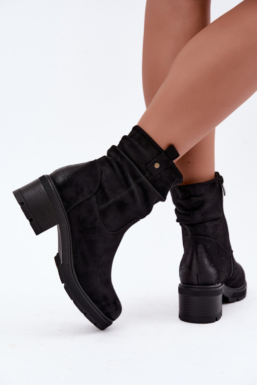 Botins quentes femininos com babados, pretos