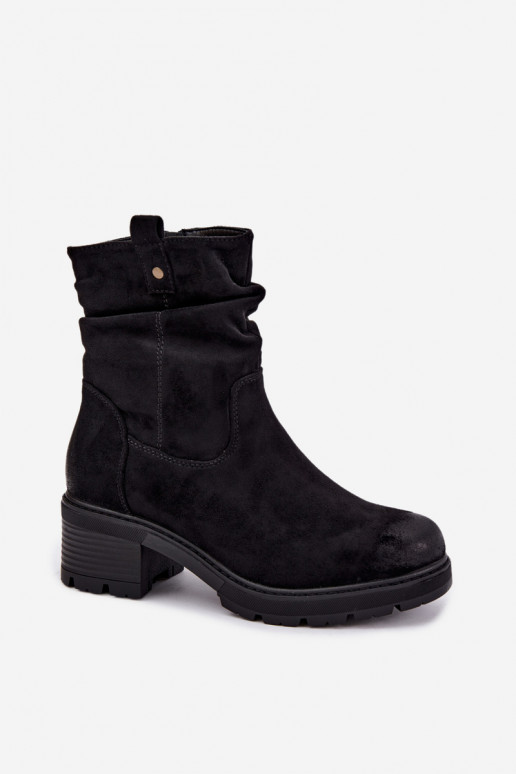 Botins quentes femininos com babados, pretos