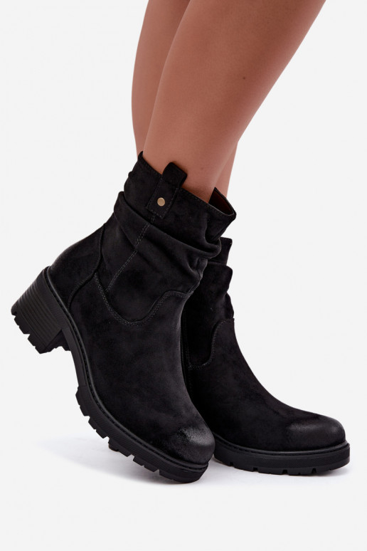 Botins quentes femininos com babados, pretos