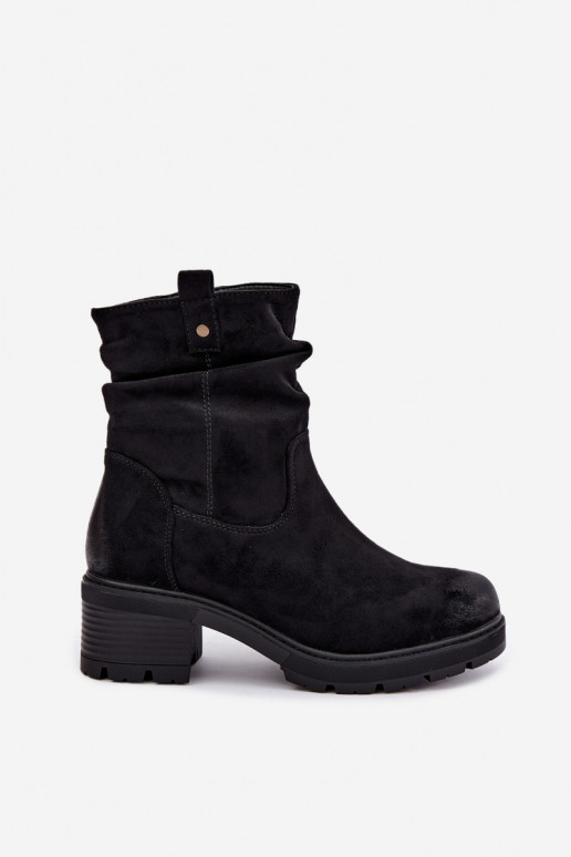 Botins quentes femininos com babados, pretos