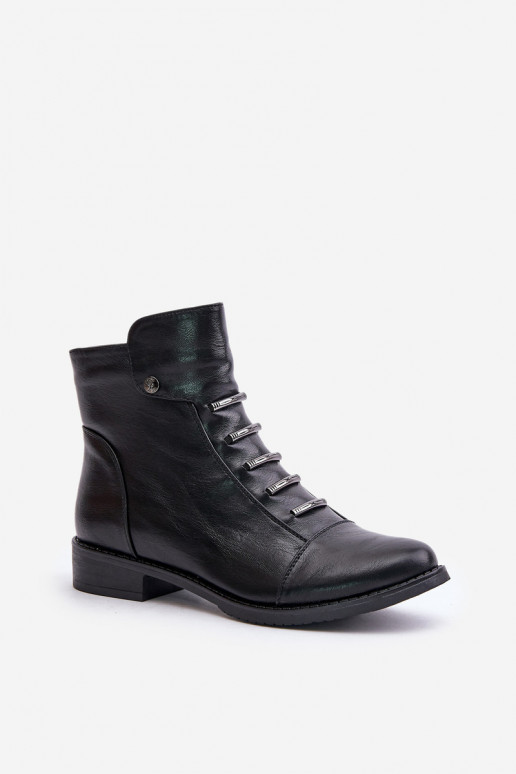 Botins femininos aquecidos com saltos largos na cor preta Labise