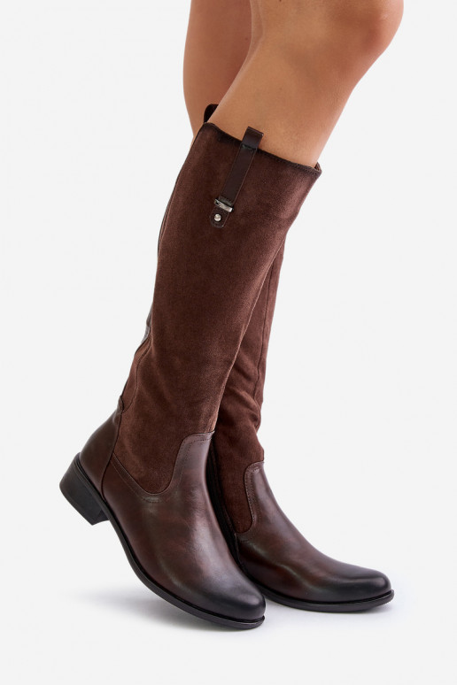Botas femininas aquecidas até o joelho na cor marrom Ivasira