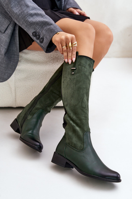 Botas femininas aquecidas até o joelho na cor verde Ivasira