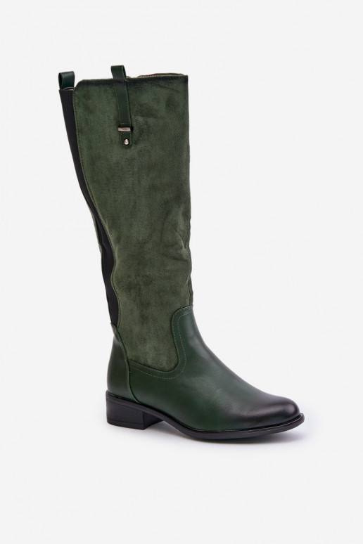 Botas femininas aquecidas até o joelho na cor verde Ivasira