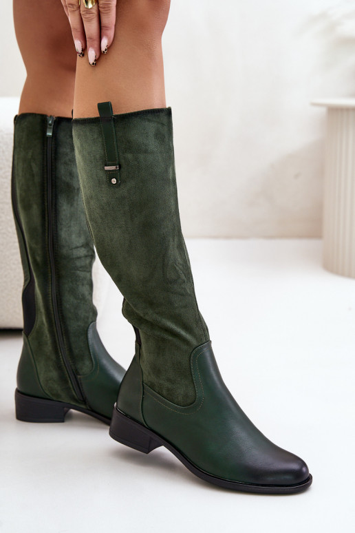 Botas femininas aquecidas até o joelho na cor verde Ivasira