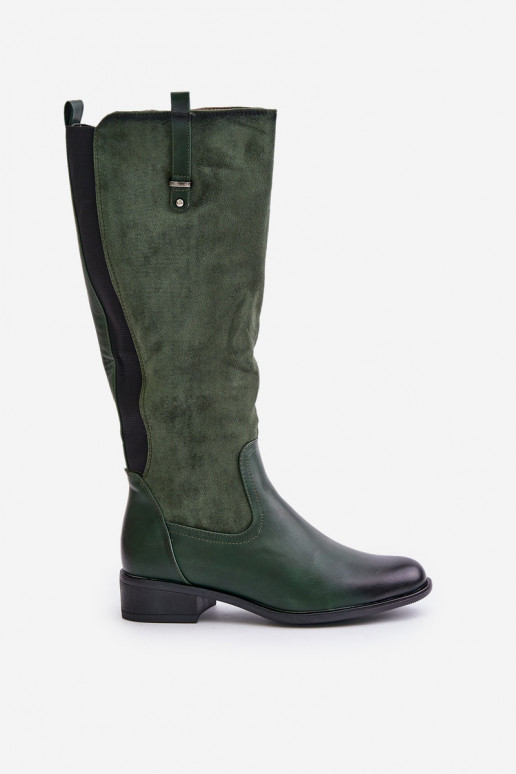 Botas femininas aquecidas até o joelho na cor verde Ivasira