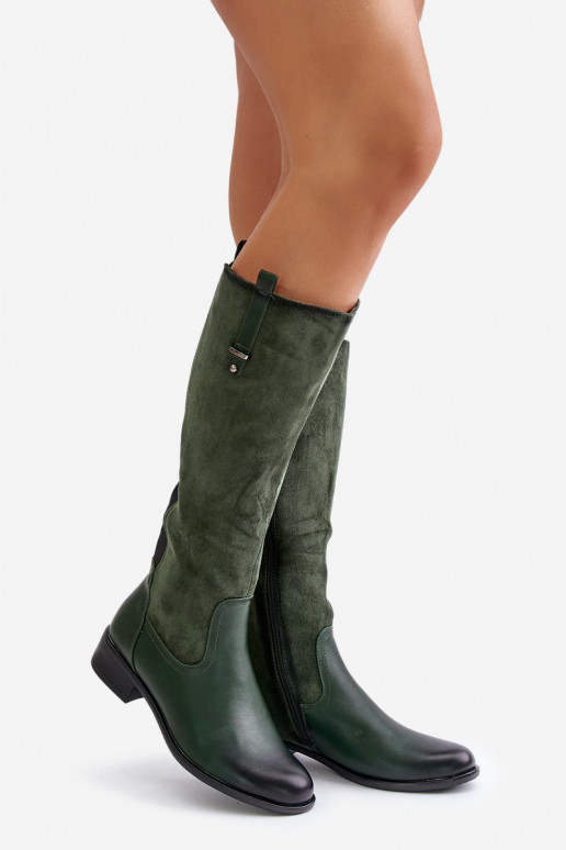 Botas femininas aquecidas até o joelho na cor verde Ivasira