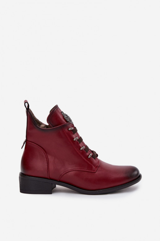 Botins baixos aquecidos com ornamentos na cor bordô Nevalia