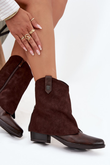 Botins aquecidos em estilo cowboy com saltos na cor chocolate Sylvette