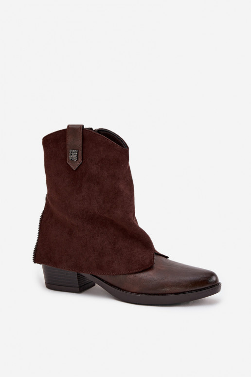 Botins aquecidos em estilo cowboy com saltos na cor chocolate Sylvette