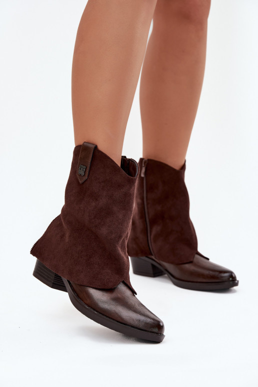 Botins aquecidos em estilo cowboy com saltos na cor chocolate Sylvette