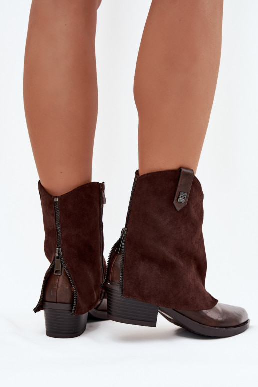 Botins aquecidos em estilo cowboy com saltos na cor chocolate Sylvette
