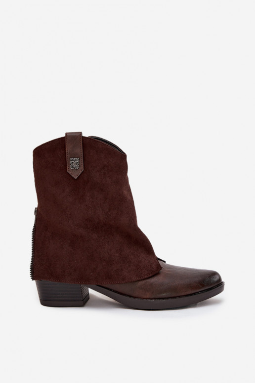 Botins aquecidos em estilo cowboy com saltos na cor chocolate Sylvette