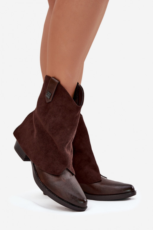 Botins aquecidos em estilo cowboy com saltos na cor chocolate Sylvette