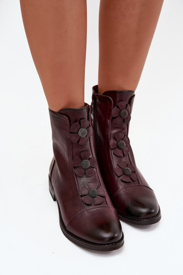 Botins femininos aquecidos com saltos largos e motivos florais na cor bordô Pravienne