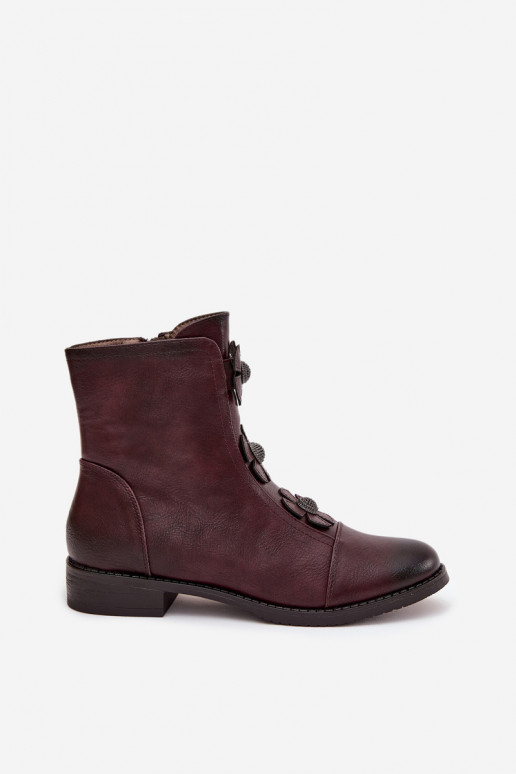 Botins femininos aquecidos com saltos largos e motivos florais na cor bordô Pravienne