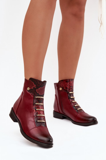 Botins femininos aquecidos com saltos largos em estampa animal na cor bordô Labise 2
