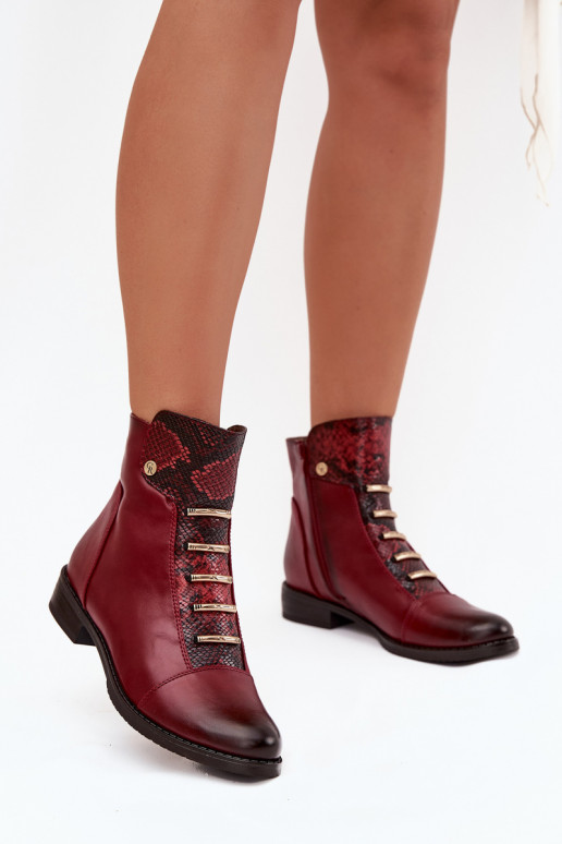 Botins femininos aquecidos com saltos largos em estampa animal na cor bordô Labise