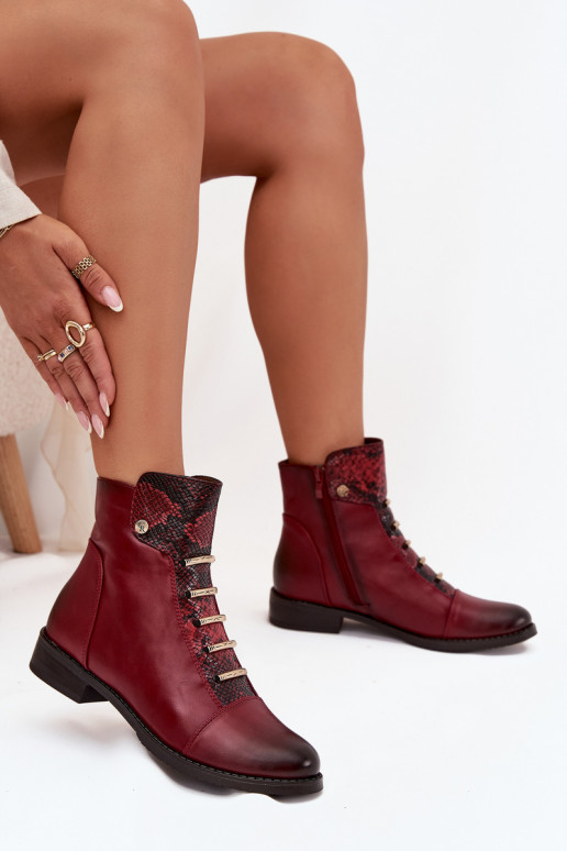 Botins femininos aquecidos com saltos largos em estampa animal na cor bordô Labise