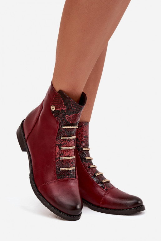 Botins femininos aquecidos com saltos largos em estampa animal na cor bordô Labise