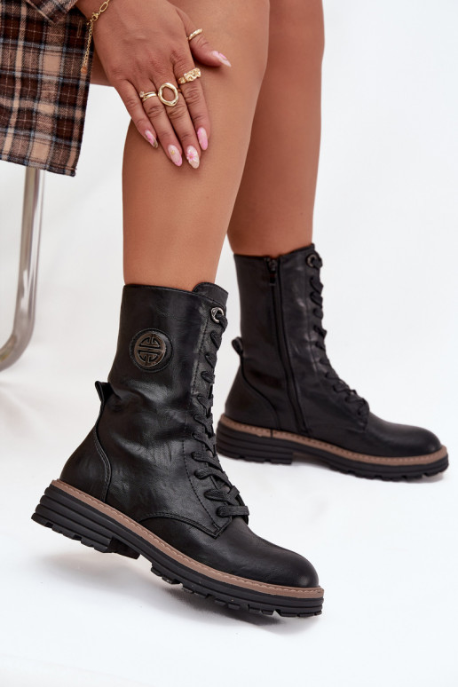 Botins femininos aquecidos com detalhes decorativos na cor preta Dorialine