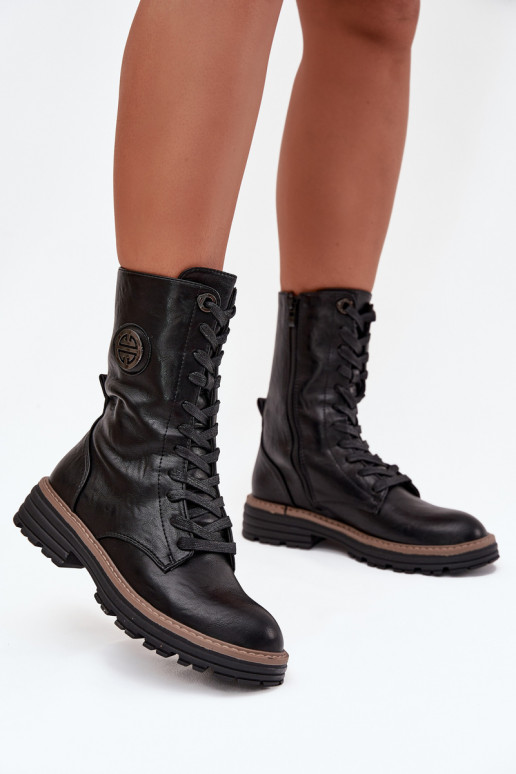 Botins femininos aquecidos com detalhes decorativos na cor preta Dorialine