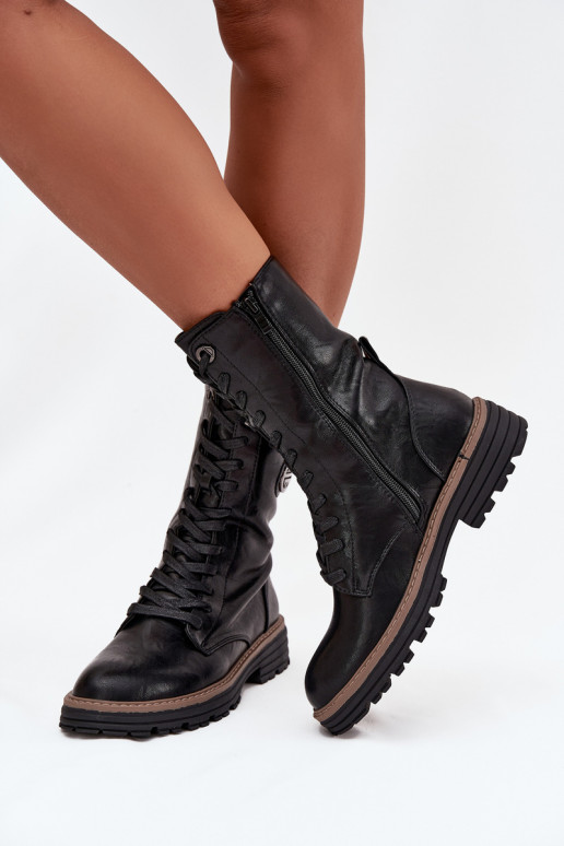 Botins femininos aquecidos com detalhes decorativos na cor preta Dorialine