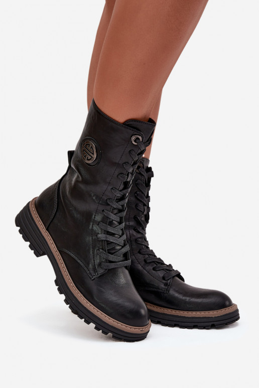 Botins femininos aquecidos com detalhes decorativos na cor preta Dorialine