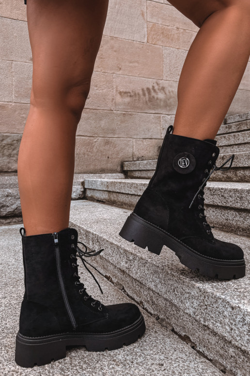 Botins negros quentes femininos em camurça sintética Livela