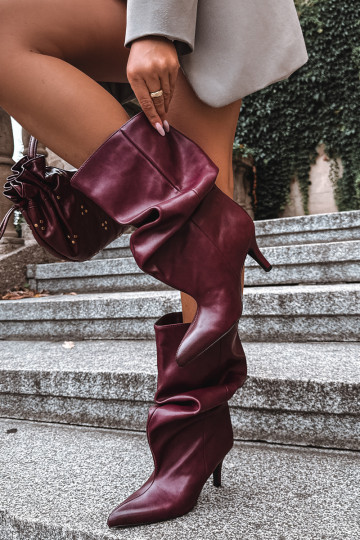 Botins slouchy com salto em bordô Gelra 2