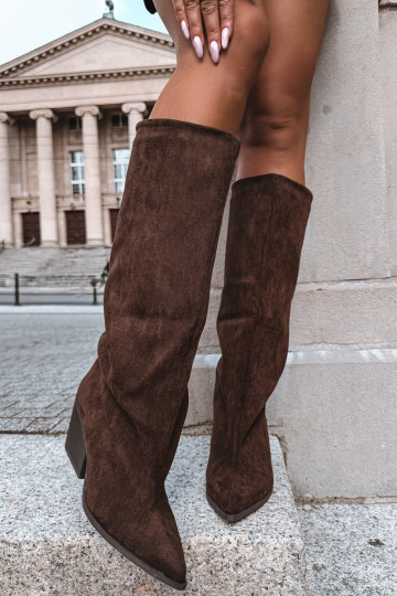Botas altas slip-on com salto, pontudas, castanhas Blenia 2